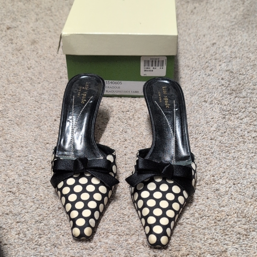 Kate Spade Black and Cream Polka Dot Mules - Gracious Style